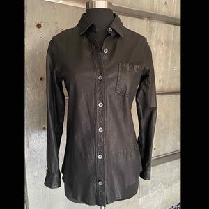 Equipment Garcella black leather button up top